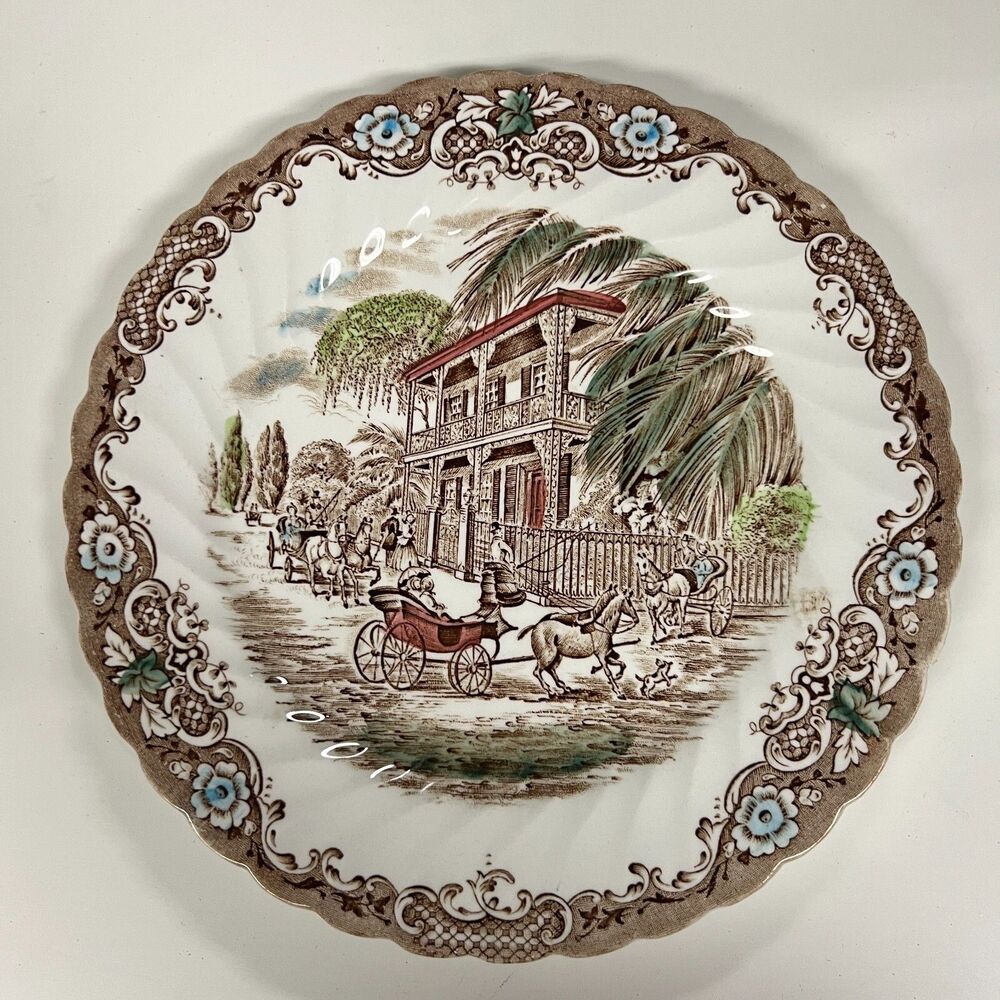 2 Vintage New Orleans French Quarter Vieux Carre Staffordshire England Plates 8"